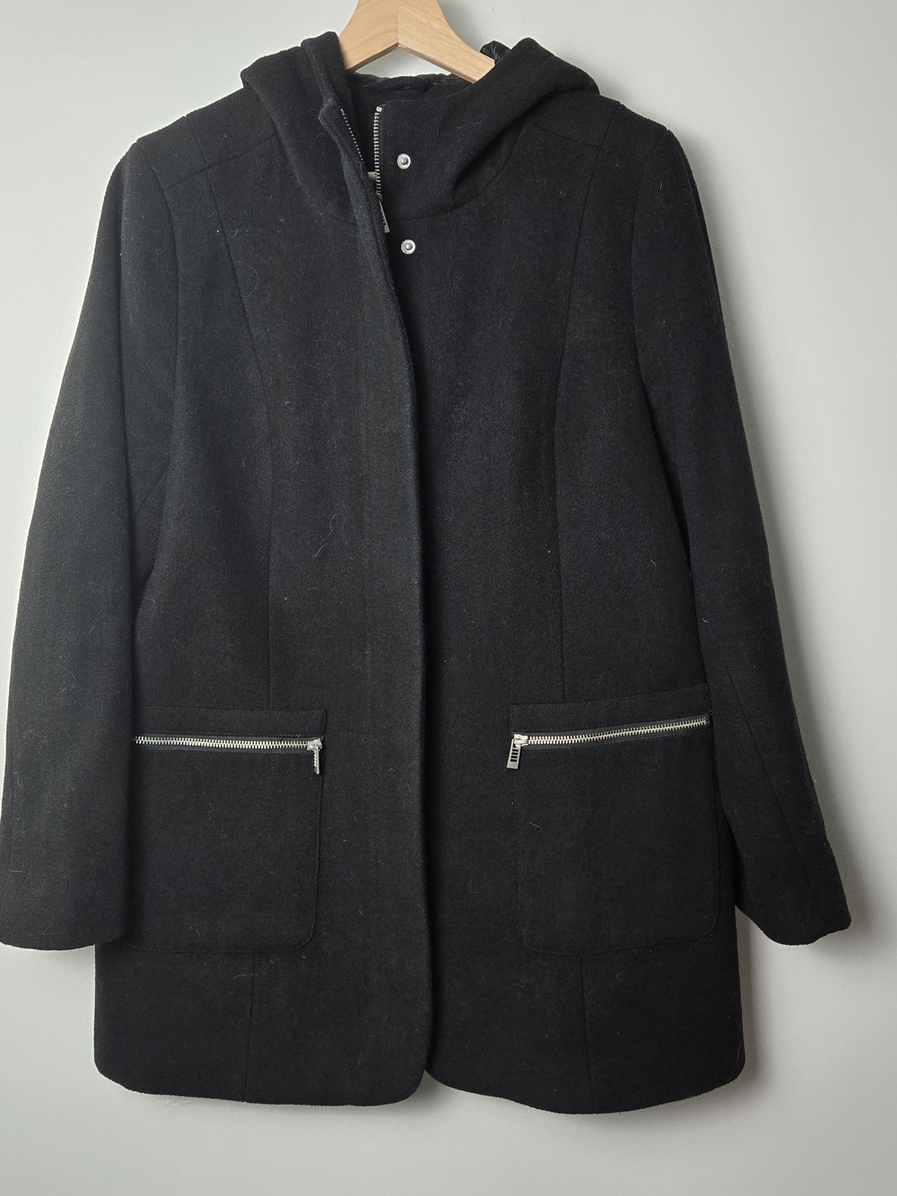 Women's Black Hooded Wool Coat
